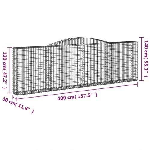 Buede gabionkurve - 4 stk. 400×30×120/140 cm i galvaniseret jern