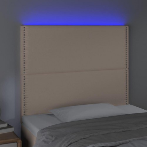 Sengegavl med LED-lys 90x5x118/128 cm kunstlæder cappuccino