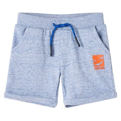 Shorts til børn str. 116 med snøre - blåmeleret, 100 % bomuld