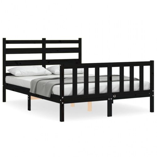 Sengeramme med sengegavl 140x190 cm massivt træ sort