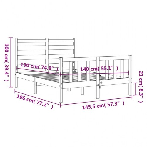 Sengeramme med sengegavl 140x190 cm massivt træ sort