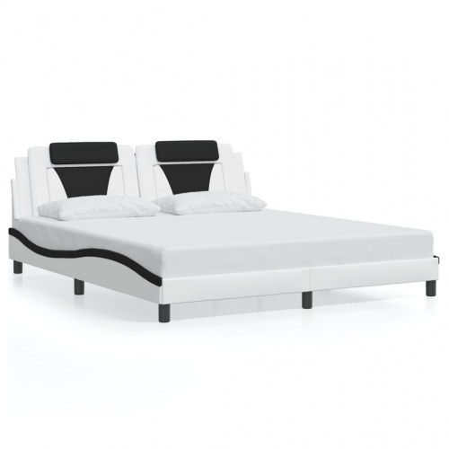 Sengeramme med LED og sengegavl Viana 180 x 200 cm - sort og hvid