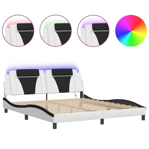 Sengeramme med LED og sengegavl Viana 180 x 200 cm - sort og hvid