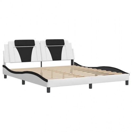 Sengeramme med LED og sengegavl Viana 180 x 200 cm - sort og hvid