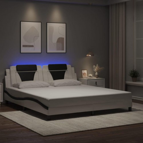 Sengeramme med LED og sengegavl Viana 180 x 200 cm - sort og hvid