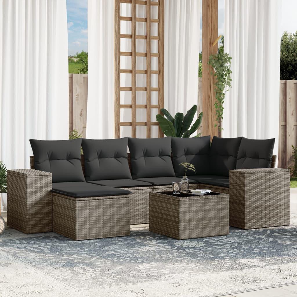 Sofasæt Til Haven 6 Dele Med Hynder Polyrattan Grå - grå og mørkegrå / Med bord