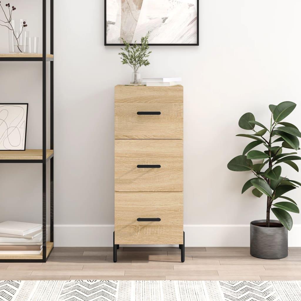 Skænk med 3 skuffer 34,5×34×90 cm - konstrueret træ i sonoma-eg