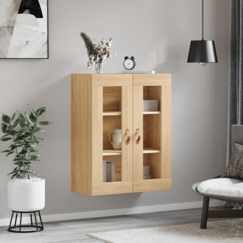 Væghængt skab med glasdøre 69,5 x 34 x 90 cm - sonoma-eg