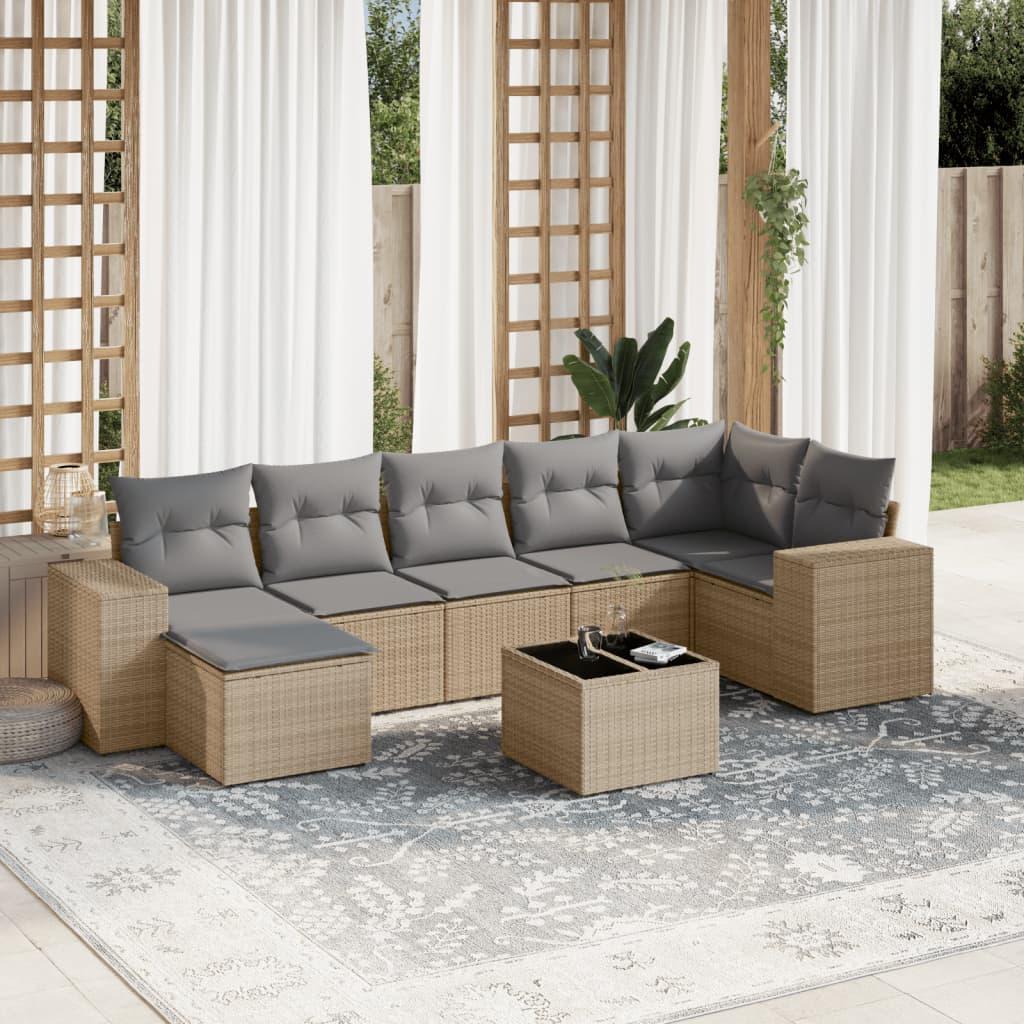 Sofasæt til haven i polyrattan - 8 dele med hynder, beige billede