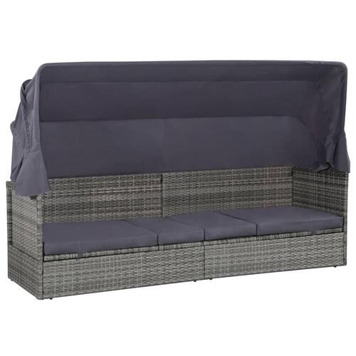 Solseng med baldakin brun 205 x 62 cm polyrattan