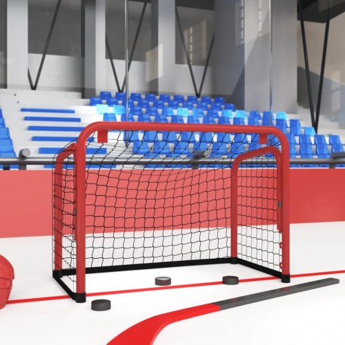 Hockeymål med net 68×32×47 cm - stål og polyester, rød/sort