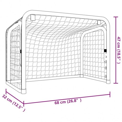 Hockeymål med net 68×32×47 cm - stål og polyester, rød/sort