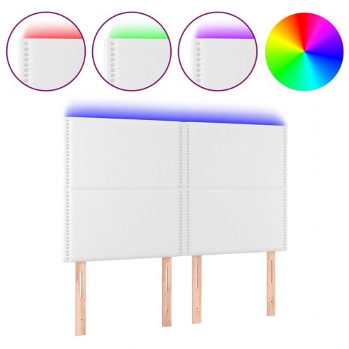 Sengegavl med LED-lys 144x5x118/128 cm kunstlæder hvid