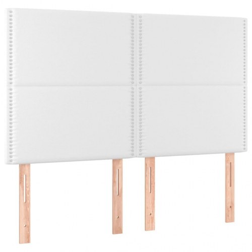 Sengegavl med LED-lys 144x5x118/128 cm kunstlæder hvid