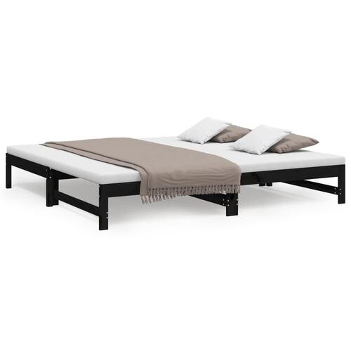 Daybed med udtræk 2x(90x200) cm massivt fyrretræ sort