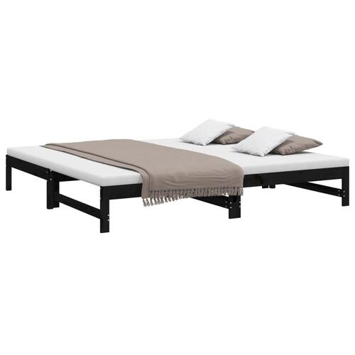 Daybed med udtræk 2x(90x200) cm massivt fyrretræ sort
