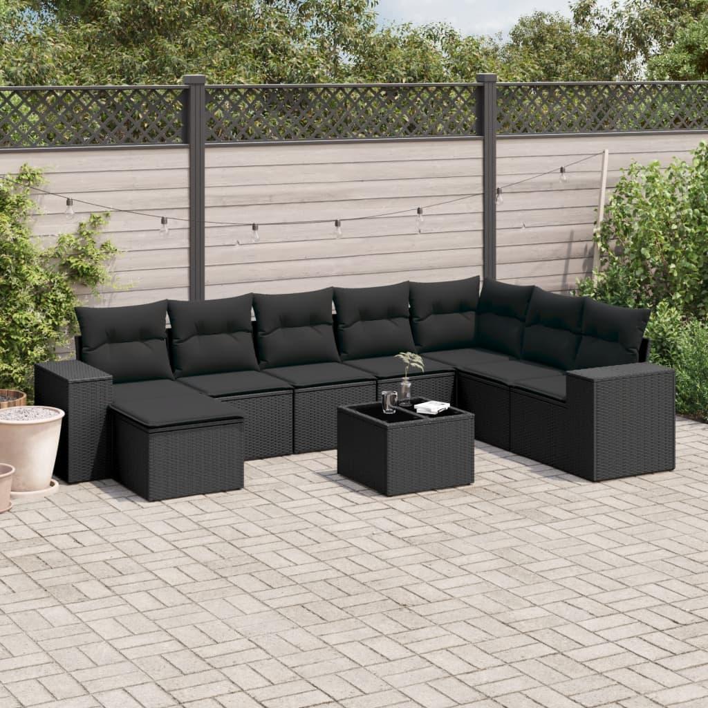 Sofasæt Til Haven 9 Dele Med Hynder Polyrattan - Sort / Med bord