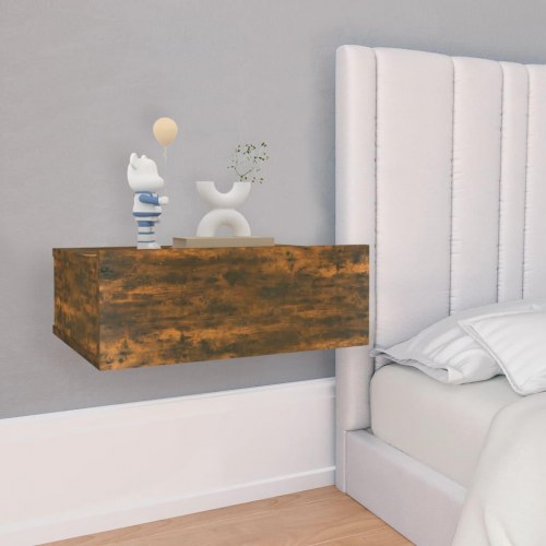 Væghængte natborde 2 stk. - 40×30×15 cm i konstrueret træ, røget eg