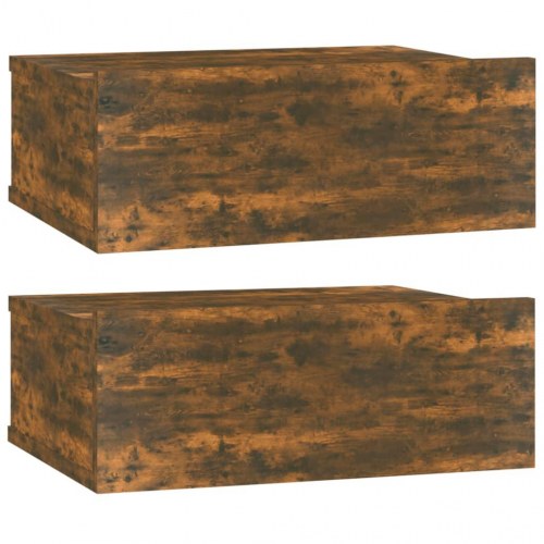 Væghængte natborde 2 stk. - 40×30×15 cm i konstrueret træ, røget eg