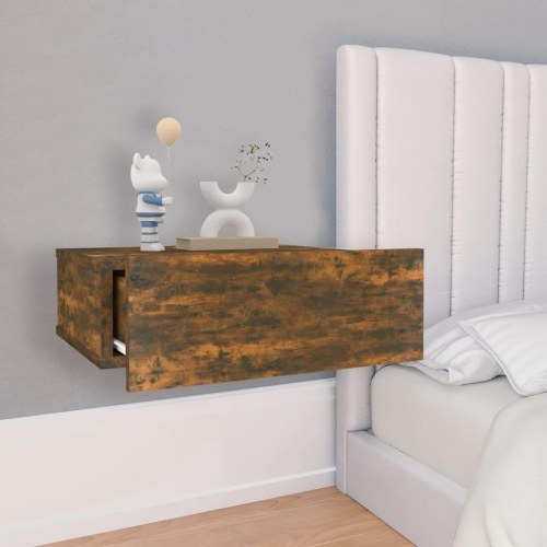 Væghængte natborde 2 stk. - 40×30×15 cm i konstrueret træ, røget eg