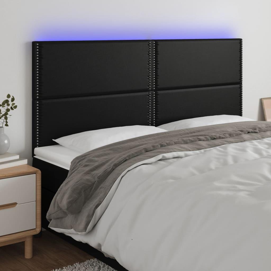 Sengegavl med LED-lys 160x5x118/128 cm kunstlæder sort