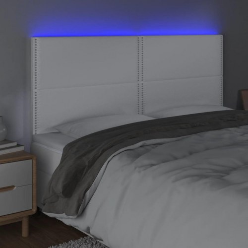 Sengegavl med LED-lys 160x5x118/128 cm kunstlæder hvid