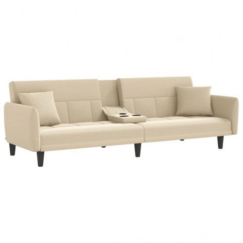 Sovesofa med kopholdere stof cremefarvet