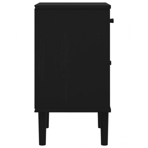 Sengebord SENJA i massivt fyrretræ med rattanlook - sort 40×36×65 cm