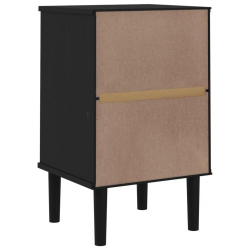 Sengebord SENJA i massivt fyrretræ med rattanlook - sort 40×36×65 cm