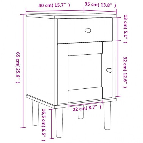 Sengebord SENJA i massivt fyrretræ med rattanlook - sort 40×36×65 cm