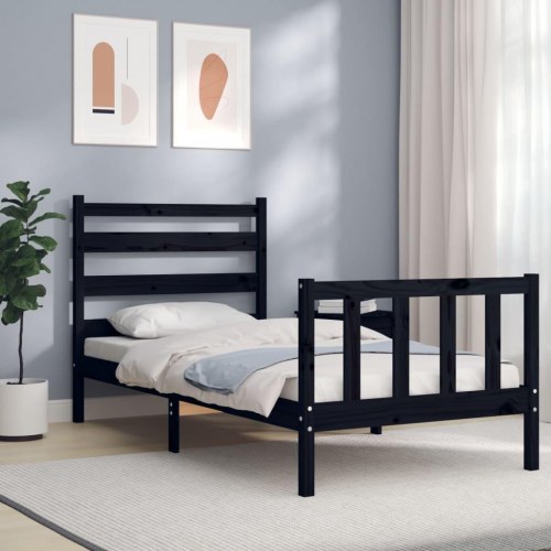 Sengeramme med sengegavl 100x200 cm massivt træ sort