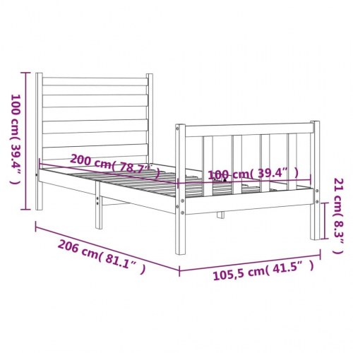 Sengeramme med sengegavl 100x200 cm massivt træ sort