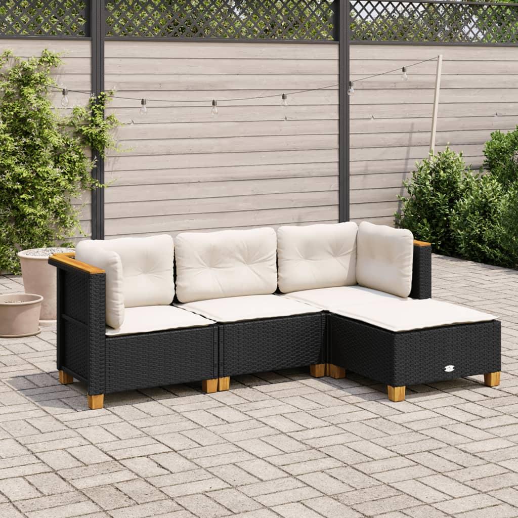 Sofasæt Til Haven 4 Dele Med Hynder Polyrattan - Sort / Vævet design