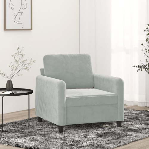 Lænestol i velour - 60 cm sædebredde, lysegrå