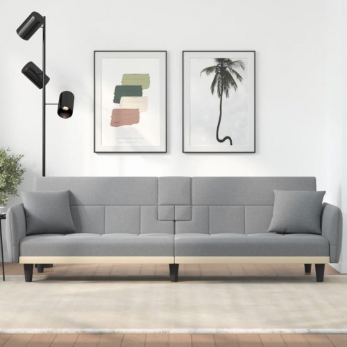 Sovesofa med kopholdere stof lysegrå