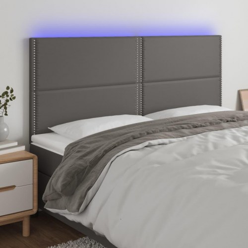 Sengegavl med LED-lys 200×5×118/128 cm - kunstlæder, grå