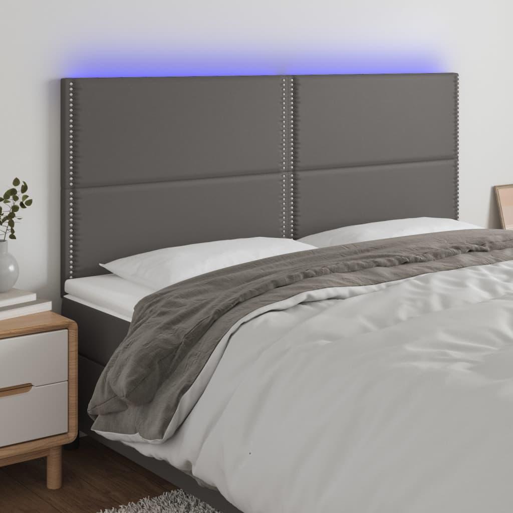 Sengegavl med LED-lys 200x5x118/128 cm kunstlæder grå billede