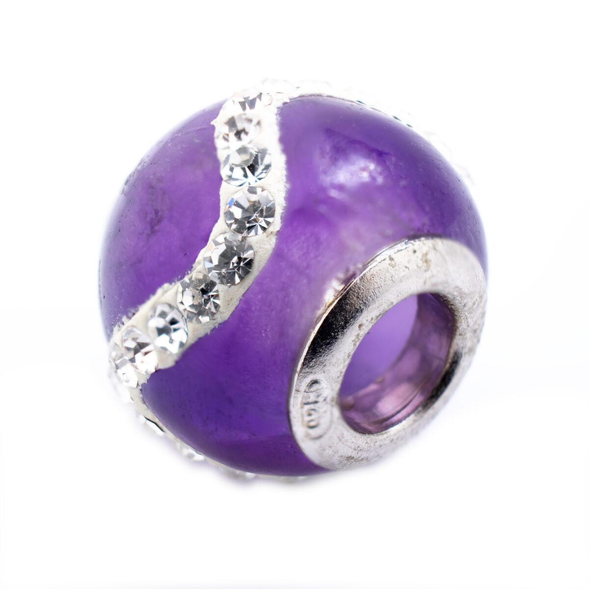 Charm-perle til armbånd - sølvfarvet/lilla, 1 cm