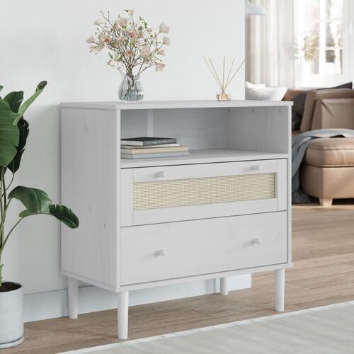 Skænk SENJA 80x40x80 cm rattan-look massivt fyrretræ hvid