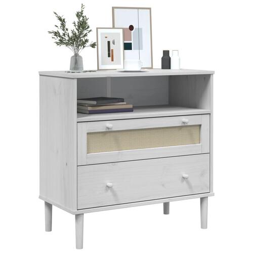 Skænk SENJA 80x40x80 cm rattan-look massivt fyrretræ hvid