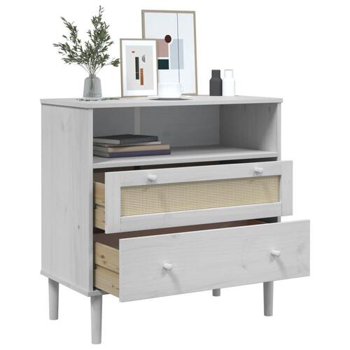 Skænk SENJA 80x40x80 cm rattan-look massivt fyrretræ hvid