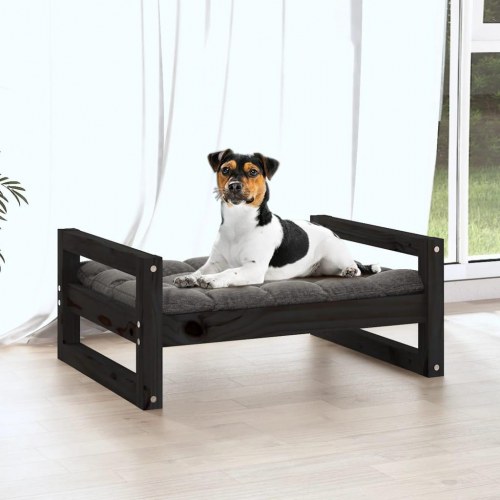 Hundeseng i massivt fyrretræ - sort 55,5 x 45,5 x 28 cm