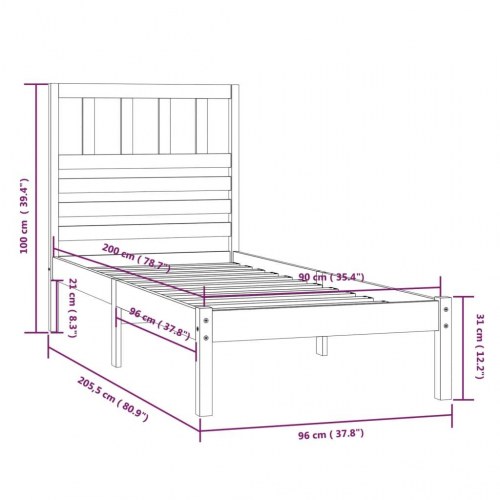 Sengeramme 90 x 200 cm i massivt fyrretræ
