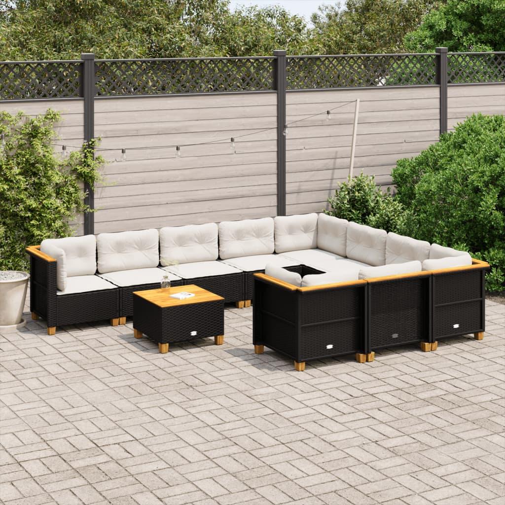 Sofasæt Til Haven 11 Dele Med Hynder Polyrattan Sort - Vævet design / Med bord