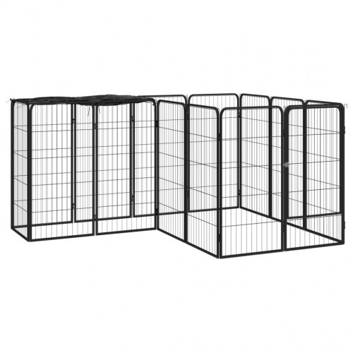 Hundegård med 14 paneler - 50 × 100 cm, pulverlakeret stål, sort