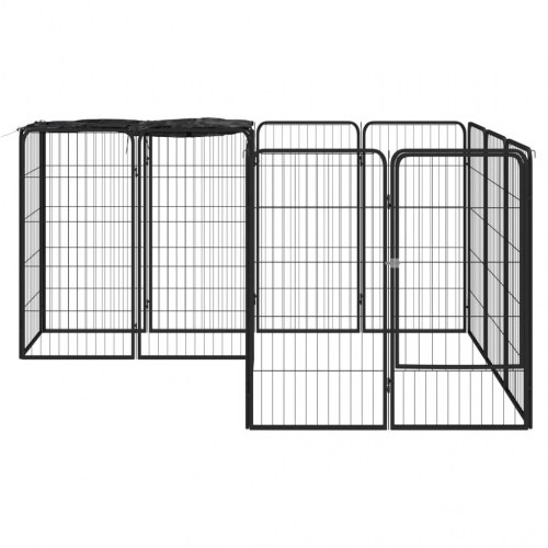 Hundegård med 14 paneler - 50 × 100 cm, pulverlakeret stål, sort
