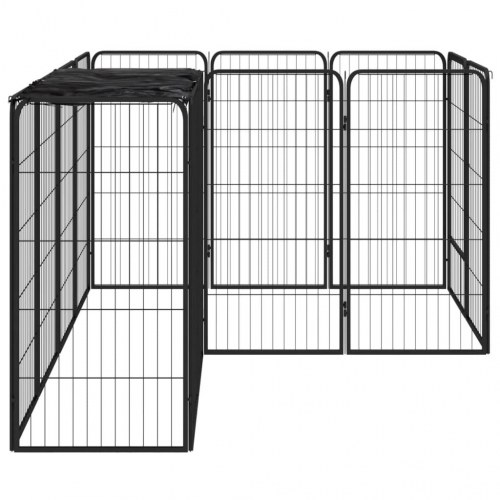 Hundegård med 14 paneler - 50 × 100 cm, pulverlakeret stål, sort