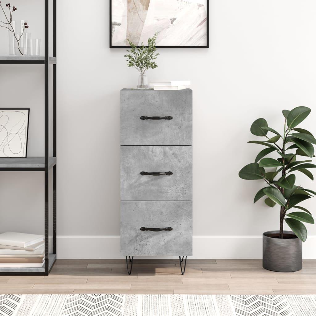 Skænk med 3 skuffer - 34,5 × 34 × 90 cm, konstrueret træ, betongrå