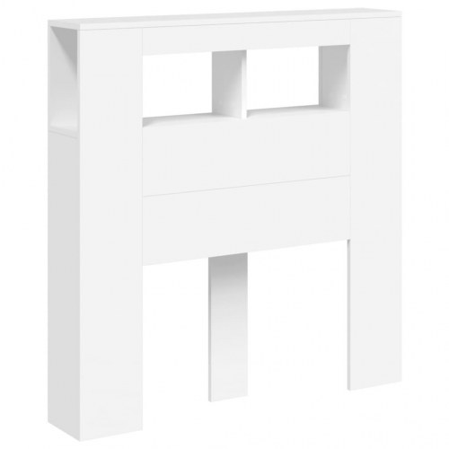 Sengegavl med LED-lys og hylder 100×18,5×103,5 cm - hvid, konstrueret træ