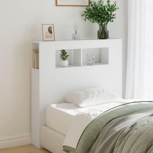 Sengegavl med LED-lys og hylder 100×18,5×103,5 cm - hvid, konstrueret træ